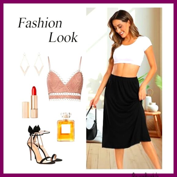 Long Half Slip Under Skirt with Lace Trim Elegant Minimal Chic Evening Wear - Picture 5 of 7